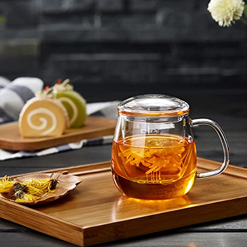 DOPUDO PAVILION Glass Tea Cup with Infuser and Lid, 17.6oz/ 520ml