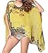 Qunsia Myosotis510 Women's Chiffon Caftan Poncho Tunic Top Cover up Batwing Blouse Yellow
