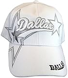 Dallas Adjustable Bent Brim Baseball Cap with Stripes on Bill (White w/Star on Side)
