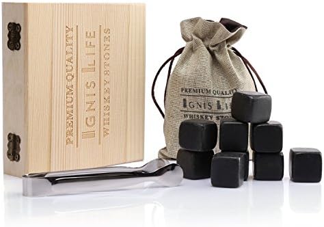 Ignislife Premium Whiskey Stone Cooling Rocks Gift Set(Set of 9)-with Clip and Gift Bag