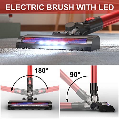 PRETTYCARE Cordless Vacuum Cleaner, Powerful Suction Stick Vacuum with 35min Long Runtime Detachable Battery, 6 in 1 Lightweight Quiet Cleaner Perfect for Hardwood Floor & Carpet Pet Hair, W100