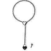 Sroyte Women's Stainless Steel Heart O-Ring Adjustable Lariat Y-Necklace Punk Long Cuban Lock Necklace with Key