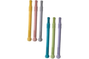 HONITANO 6Pcs Teething Straw Hollow Silicone Newborn Molar Sticks Flexible Food Grade Safe Random Color
