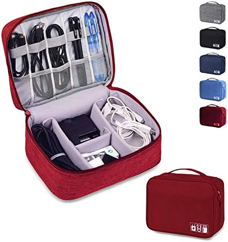 Electronics Organizer Waterproof Carrying Case - Universal Travel Digital Accessories Storage Bag for Portable Charger, Cables, Earphone, Ipad Mini, iPhone, Cord, Customize Inside with Dividers (red)