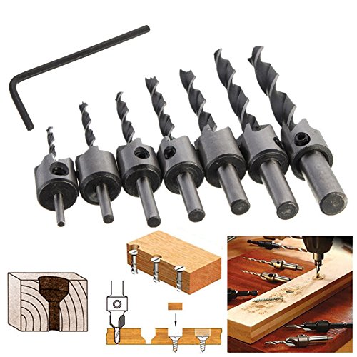 Mohoo 7pcs HSS 5 Flute Countersink Drill Bit Set Carpentry Reamer Steel Woodworking Chamfer End Milling 3mm-10mm