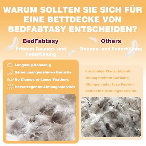 BedFabtasy Feather and Down Duvet 135 x 200 cm, Oeko-Tex Certified Duvet 135 x 200 cm, 100% Extra Soft Feathers and Down, Allergy Sufferers, RDS Certified Feather Duvet, Duvet, All-Year Duvet