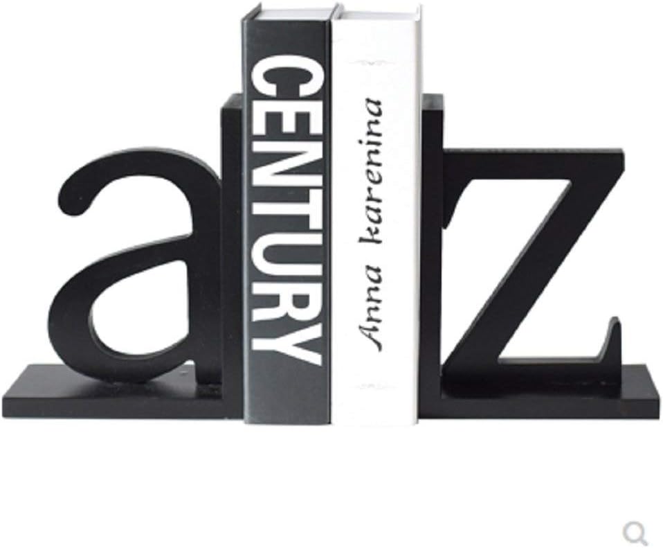 HYBUKDP Book Stander set of two Black Wooden bookends in the shape of the letters A and Z-Book Holder
