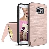 Galaxy S7 Edge Case, Teelevo [Card Slot Holder] Dual Layer Heavy Duty Shock Absorbent Wallet Case with Credit Card Slot and Kickstand [Protective Card Case] for Galaxy S7 Edge (2016) - Rose Gold