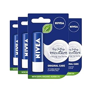 NIVEA-Lip-Balm-Original-Care-Pack-of-4-4-x-48g-Protective-Lip-Moisturiser-with-Shea-Butter-and-Natural-Oils-Caring-Lip-Balm-for-24h-Moisture-Care-Lip-Care-with-Melt-In-Formula NIVEA Lip Balm Original Care Pack of 4 (4 x 4.8g) Protective Lip Moisturiser with Shea Butter and Natural Oils, Caring…