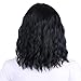 YOPO Bob Wavy Wig Short Black Hair Wigs No Bangs Shoulder Length Middle Part Wigs Natural Looking Fluffy Wig for Black Women with Wig Cap(Short Natural Black Wavy)