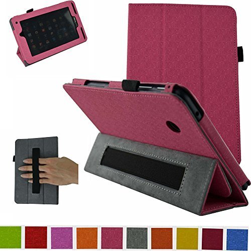 Mama Mouth Slim Lightweight Folio 3-folding with Interior Hand Strap Cute Texture Case for 7" Verizon Ellipsis 7 4g LTE Tablet Hot Pink