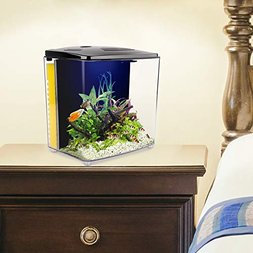 YCTECH 1.4 Gallon Betta Aquarium Starter Kits, Fish Tank with LED Light and Filter Pump White Black (220black)