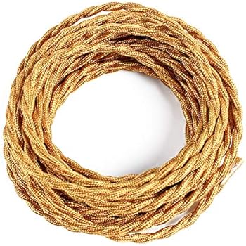 25ft Fabric Cloth Covered Lamp Twisted Wire,PRUNLLA Vintage 18/2 Industrial Electrical Cord,18-Gauge Antique Style for Retro Lamp,DIY Projects (Brass)