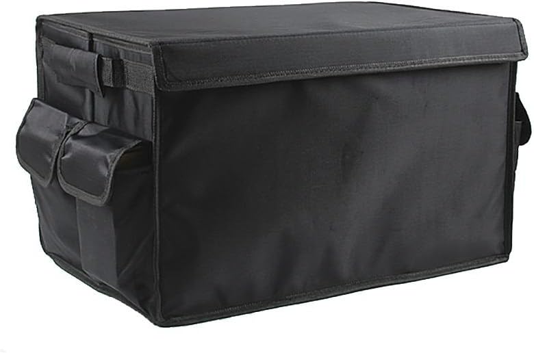 RIRI Foldable Car Trunk Organizer Washable Waterproof Cargo Storage Box with Lid Perfect for Shopping Outdoors Camping Hiking Picnic (Black)
