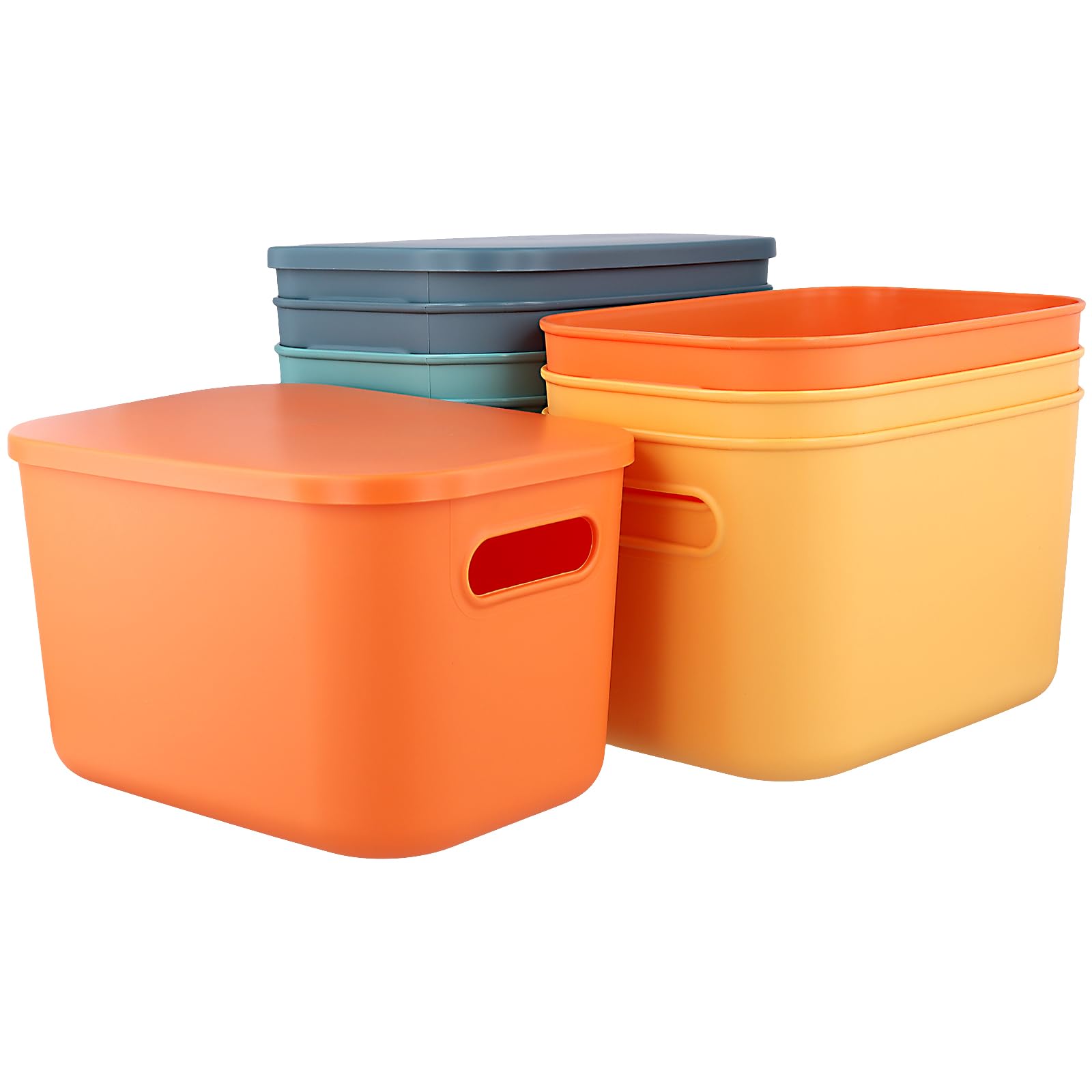 ZEONHEI 8 PCS Coloured Storage Boxes With Lids, Stackable Plastic Storage Baskets, Practical Bathroom Storage Containers for Living Room, Kitchen, Bedroom, Bathroom