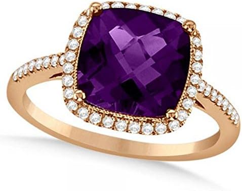 Diamond Halo Accented Amethyst Fashion Ring in 14k Rose Gold (2.84ct)