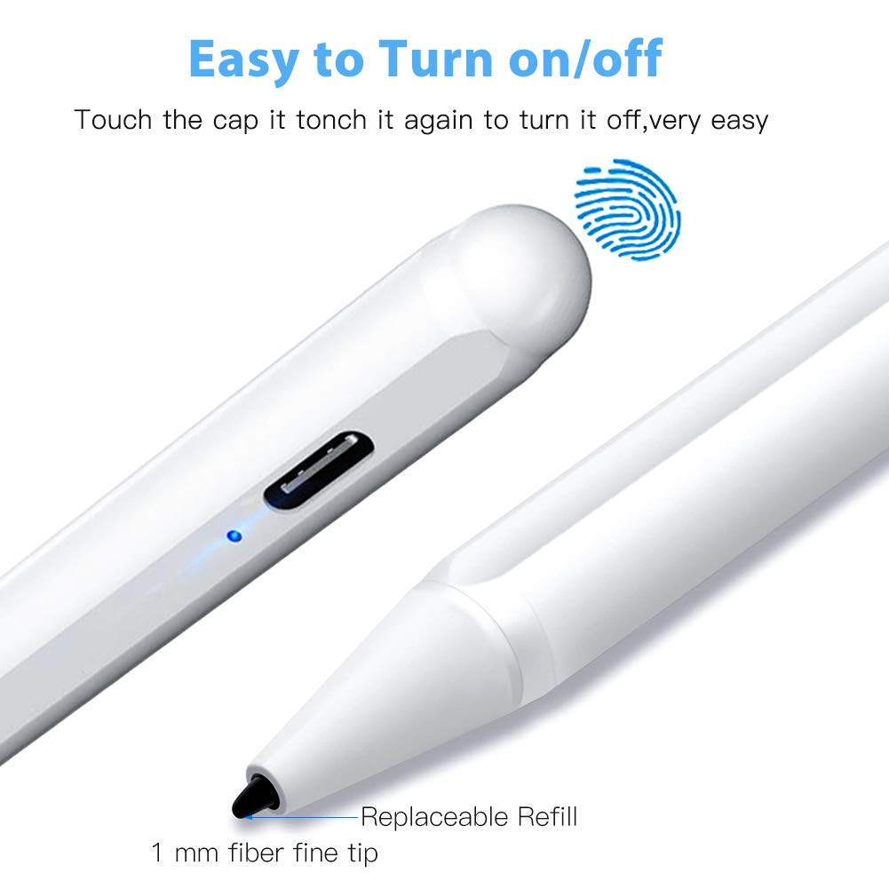 Elekpopu Stylus Stift mit Palm Rejection für Apple iPad 2018 & 2019 iPad Air 3 Mini 5 iPad Pro 11/12.9, 1.0 mm Feine Spitze, Hochpräziser iPad-Bleistift zum Zeichnen und Schreiben (Weiß)