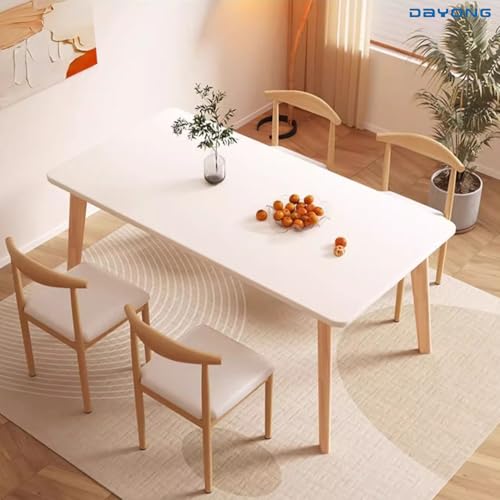 DAYONG Wood Dining Table,Kitchen Dinner Table with Soild Wooden Legs, Modern Rectangle Table for Home Study Office Restaurant Party(White, 120 * 60 * 75CM)