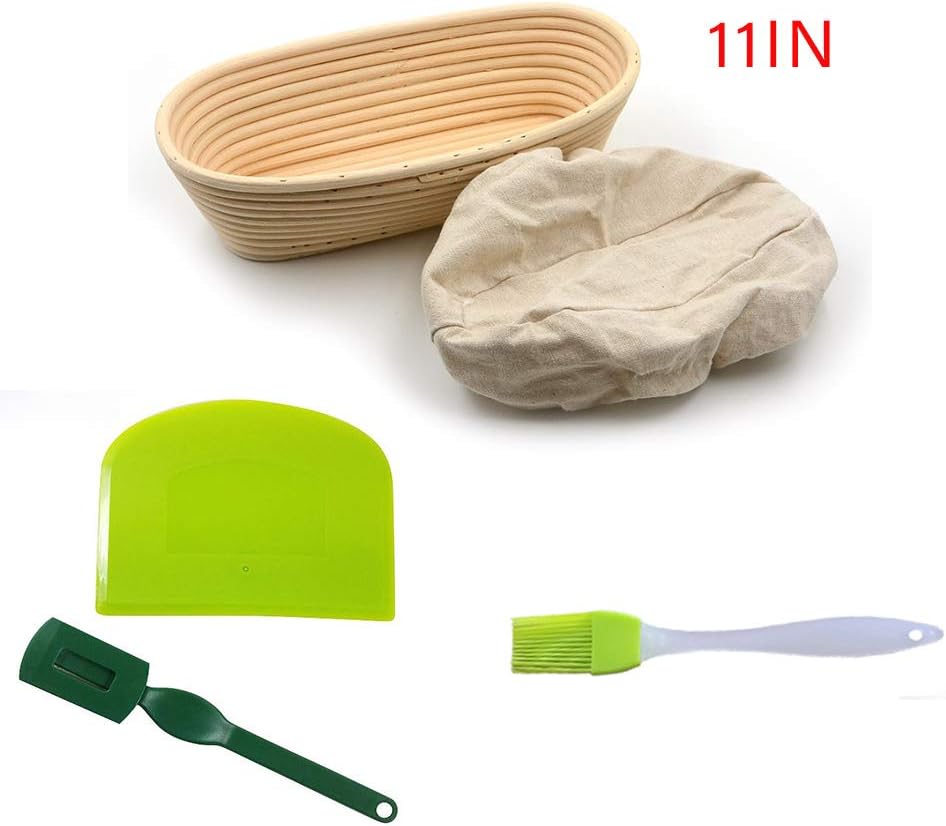 KEBEIXUAN Oval Banneton Proofing Bread Proofing Basket Baking Bowl Dough Gifts for Bakers Proving Bread Scraper+Silicone Brush+French Bread Blade Tool (11INI)