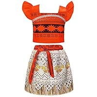 AmzBarley Princess Moana Costume for Little Girls Skirt Set Toddler Kids Cosplay Party Clothes Fancy Ball Dress up Outfits Age 2-3 Years Size 3T Orange