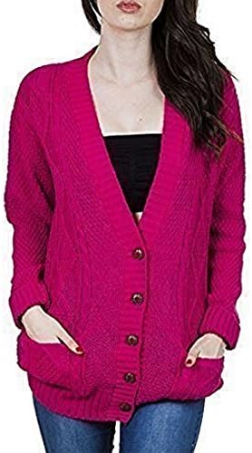 OgLuxe Women's Ladies Long Sleeve Pocket Cable Knit Chunky Cardigan Size 6-24