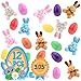 Totem World 12 Plush Bunny Filled 3'' Colorful Easter Eggs Basket Stuffers Plush Bunnies Plastic Easter Eggs Fillers Kids Party Favors Surprise Easter Eggs Hunt Games Supplies Birthday Gifts Toddler Girls Toys Goodies Bags