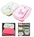 Bento Box Lunch Box 3-compartment 1-bowl (4 in 1) 1- Spoon - Silicone Leakproof Healthy Lunch Boxes for Kids Adults - Food Grade Plastic Containers Crisper - Special Smart Valve Microwave-safe Red
