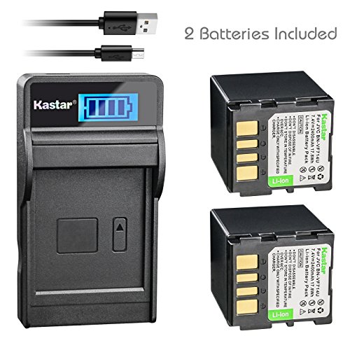 Kastar Battery X2 & SLIM LCD Charger for JVC BN-VF707 VF707U VF707UE VF707US BN-VF714 VF714L VF714U VF714UE VF714US BN-VF733 VF733U VF733UE VF733US JVC GR-D239 GR-D240 GR-D245 GR-D247 GR-D250 GR-D270