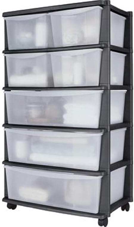 Home 7 Drawer Plastic Wide Tower 131l Storage Unit Black Amazon Co Uk Kitchen Home