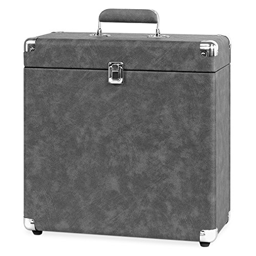 Victrola Vintage Vinyl Record Storage and Carrying Case, Gray, 1SFA (VSC20GRY) & Vintage 3