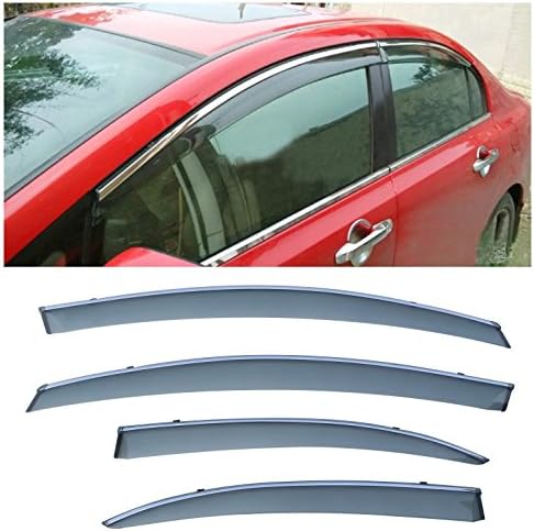 LEOZO 4pc Chrome Trim Sun/Rain Guard Vent Shade Window Visors Fit 06-11 Civic Sedan