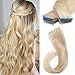 SEGO 40 Pieces Rooted Tape in Hair Extensions Human Hair Seamless Skin Weft 100% Real Remy Invisible Tape Hair Extensions Straight Double Sided #60 Platinum Blonde, 18 Inch (100 Gram)