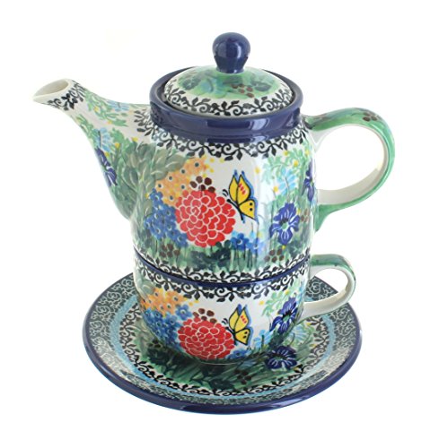 Click Here to See More Images Blue Rose Polish Pottery Teresa Tea For One