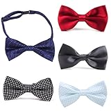 HDE Men's Wedding Party 5-Pack of Solid Color Formal Adjustable Pre-Tied Bow Tie