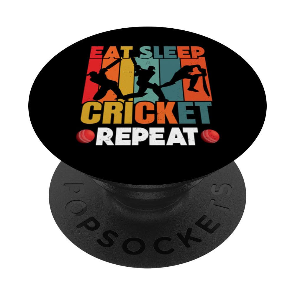Eat Sleep Cricket Repeat Funny Cricket Player Vintage Tee PopSockets Swappable PopGrip
