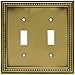 Brainerd 64771 Beaded Double Toggle Switch Wall Plate / Switch Plate / Cover, Tumbled Antique Brass