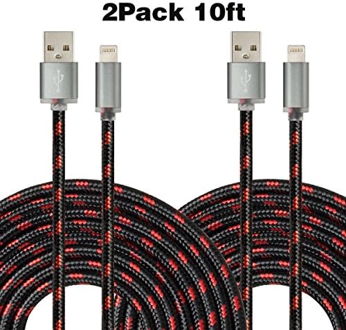 Antopos 2 Pack 10 Feet / 3 Meters Nylon Braided 8 Pin Lightning to USB Cable with Aluminum Connector