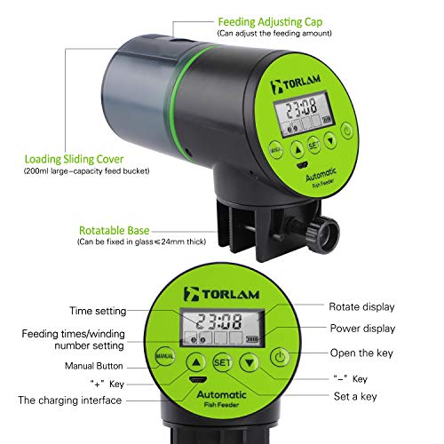 Torlam Automatic Fish Feeder, Moisture-Proof Electric Auto Fish Feeder,Aquarium Tank Timer Feeder Vacation &Weekend 2 Fish Food Dispenser