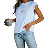 Women's Cap Sleeve Tank Top Crew Neck T Shirts Loose Fit Basic Summer Casual Tee Tops