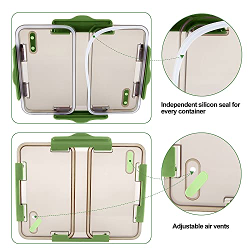 Bento Box, Genteen On the Go Lunch Box with High Capacity Stainless Steel Trays for Kids or Adults with Sauce Box, Fork and Spoon