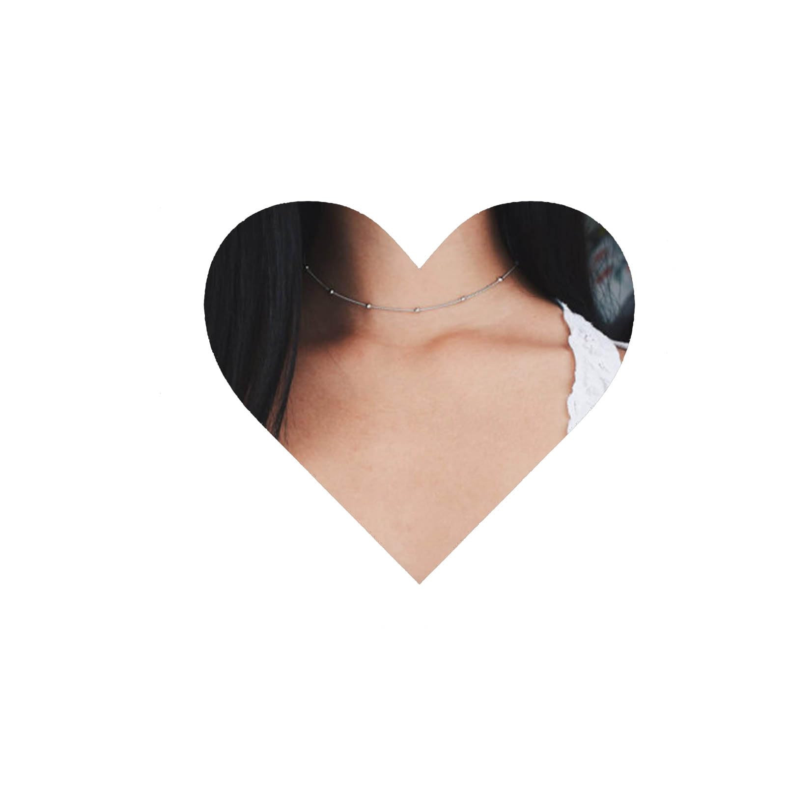 Aneneiceera Boho Beaded Choker Necklace Silver Station Ball Necklace Satellite Chain Necklace Simple Minimalist Necklace Jewelry for Women and Teen Girls