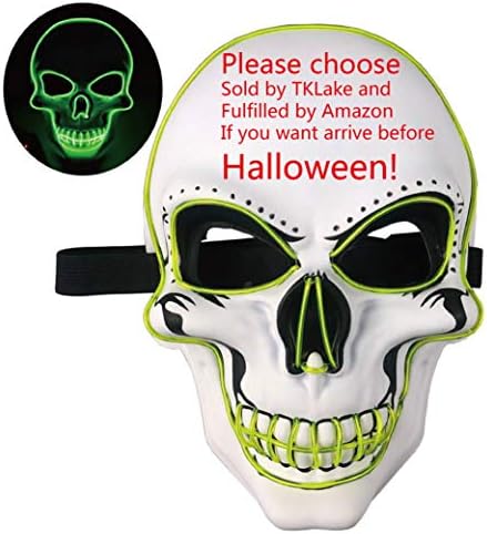 TKLake 1Pack Halloween Mask LED Light Up Scary Mask for Men Women Kids (Battery Not Included) (White)