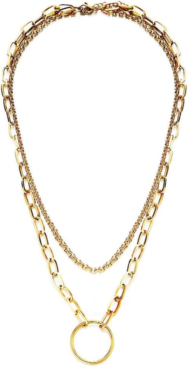 GUXUE Collar De Cadena De Acero Inoxidable De Doble Capa para Mujer, Collares con Colgante De