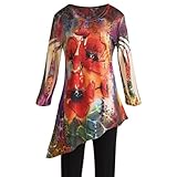 Women's Tunic Top - Poppy Burst Floral Asymmetrical Sublimation Shirt