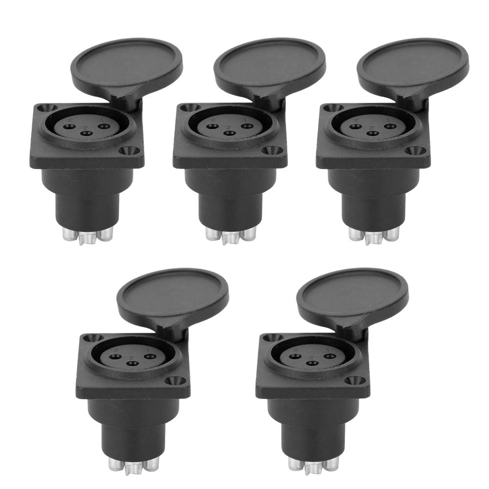 AOWINHIT 5Pcs XLR Waterproof Audio Socket for Microphone Connector 3pin Chassis Panel Plug Shield Interference Noise Reduction Ideal for Studios Black,Wires and Cables