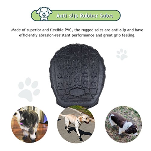 Petacc 4 Piece Dog Shoes Waterproof Dog Boots Anti-Slip Snow Boots Warm Paw Protector for Medium/Large Dogs Labrador Husky Shoes (4(2.5"x1.9"), Black) - Thumbnail 6