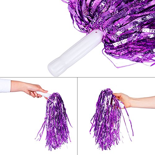 Sanlan Cheerleader Pom Poms (6pcs) Cheerleading Poms Metallic Foil Pom Poms Squad Cheer Sports Party Dance Useful Accessories,Plastic Cheerleading Pom Poms for Sports Cheers (gold) - Thumbnail 2