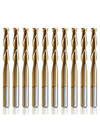 HQMaster 10 unidades 1 8" (3.175 mm) diámetro del vástago. Fresa de extremo con revestimiento de titanio, fresa en espiral, fresa de 2 filas, corte CNC de corte recto, broca de grabado de acero de tungsteno, juego de herramientas de 1.516 in, color a