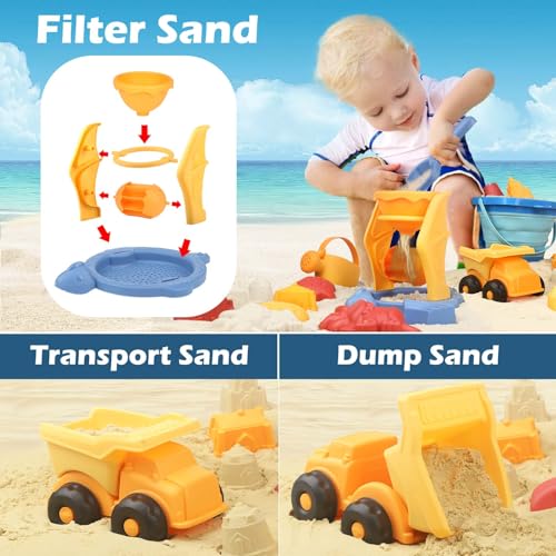 YIMORE Beach Games, 30 Pieces Beach Toys Children with Folding Bucket, Net Bag, Sand Toys, Beach Games Boys Girls 2 3 4 5 6 Year Old