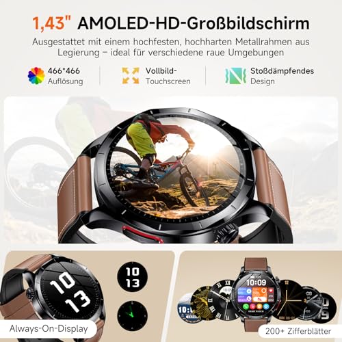 Lgnitek 2026 Men's Smartwatch with ECG/HRV/BMI/Blood Pressure Measurement/Uric Acid, 1.43 Inch AMOLED Health Watch with 24H Blood Pressure SpO2 Heart Rate Sleep Monitor SOS Emergency Call Fitness